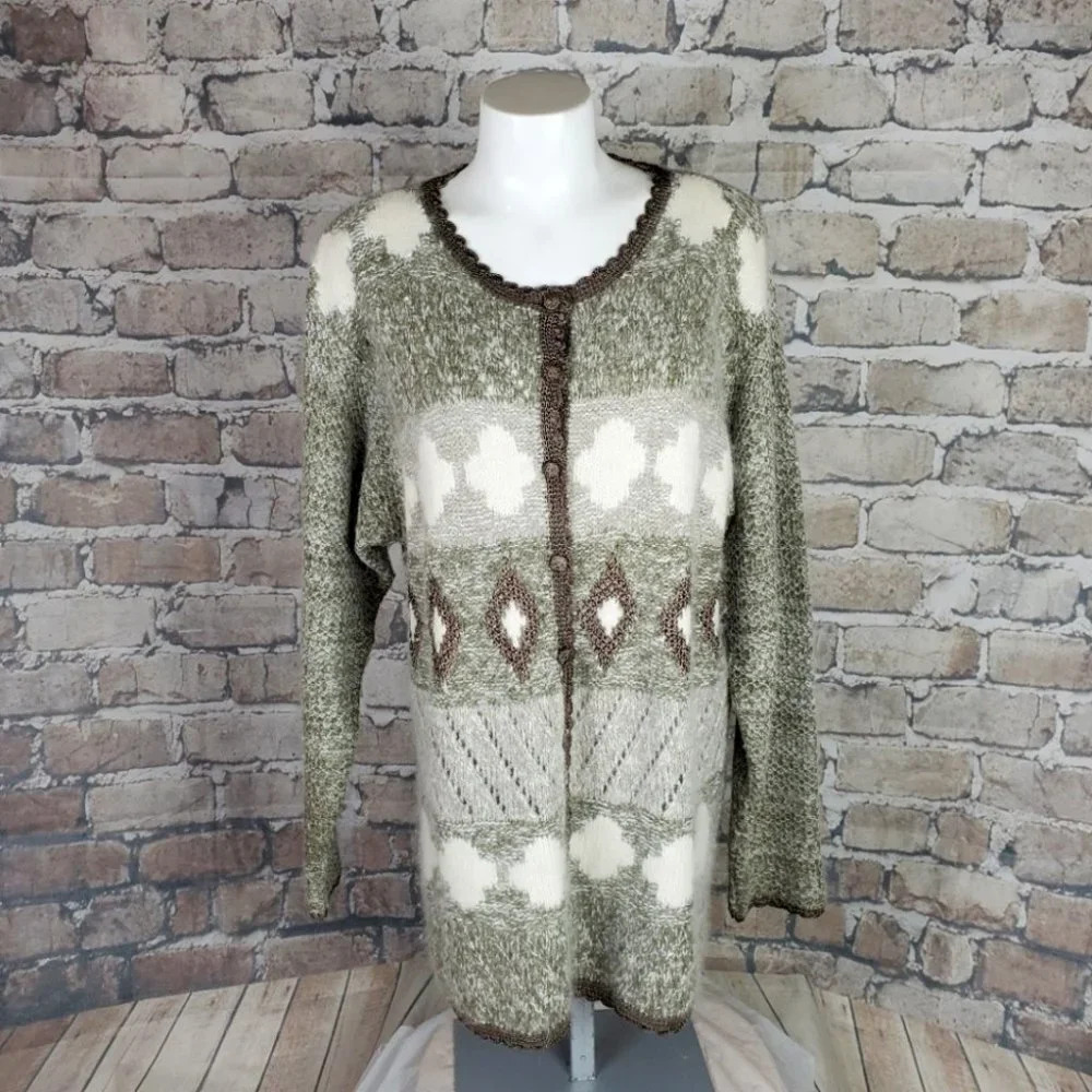Vintage Angora Button Front Cardigan  Sleight of Hand Sage M/L Cottagecore Soft